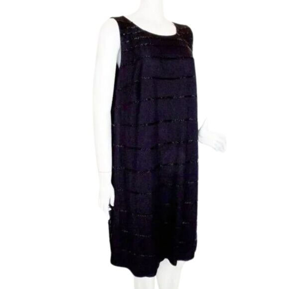 CALVIN KLEIN Evening Dress, XL, Mesh overlay/Beaded stripe, Sleeveless Shift - Picture 5 of 16